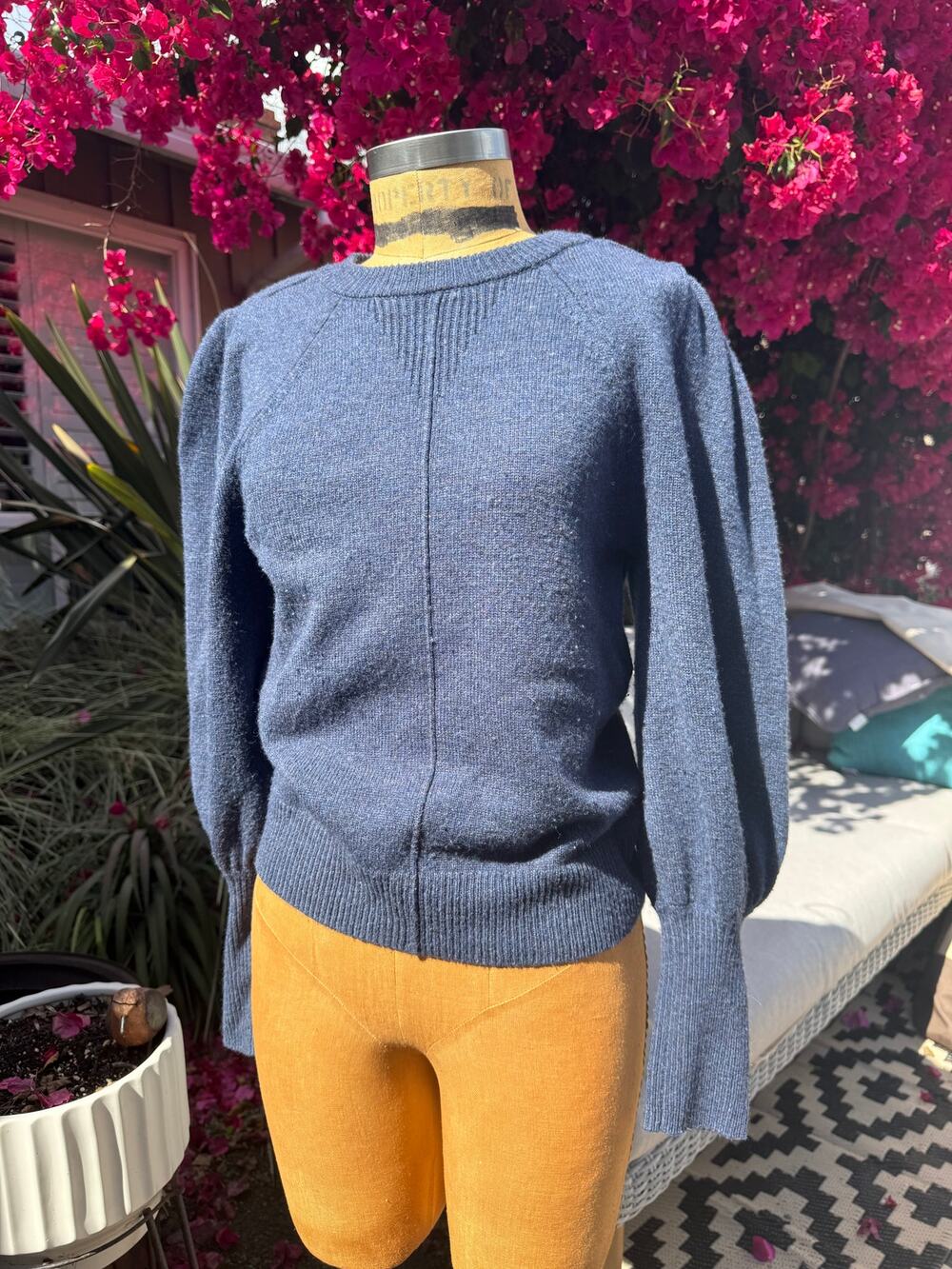 ba&sh Britania Puff Sleeve Crewneck Sweater Navy Blue Knit French Designer S/1